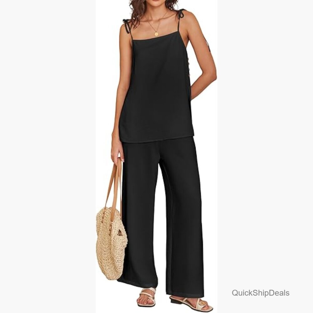 Polyester Lounge Set with Spaghetti Strap Top and… - image 1